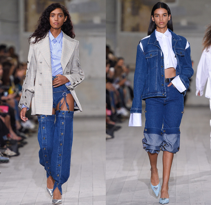 y project 2017 spring summer womens paris fashion runway buttons tearaway cutout velvet ruffles peel away denim jeans observer