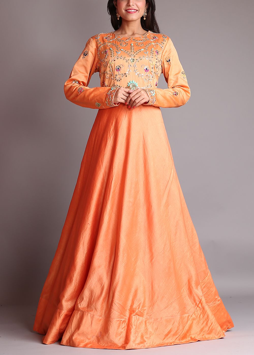 Orange-Chanderi-Anarkali-Suit