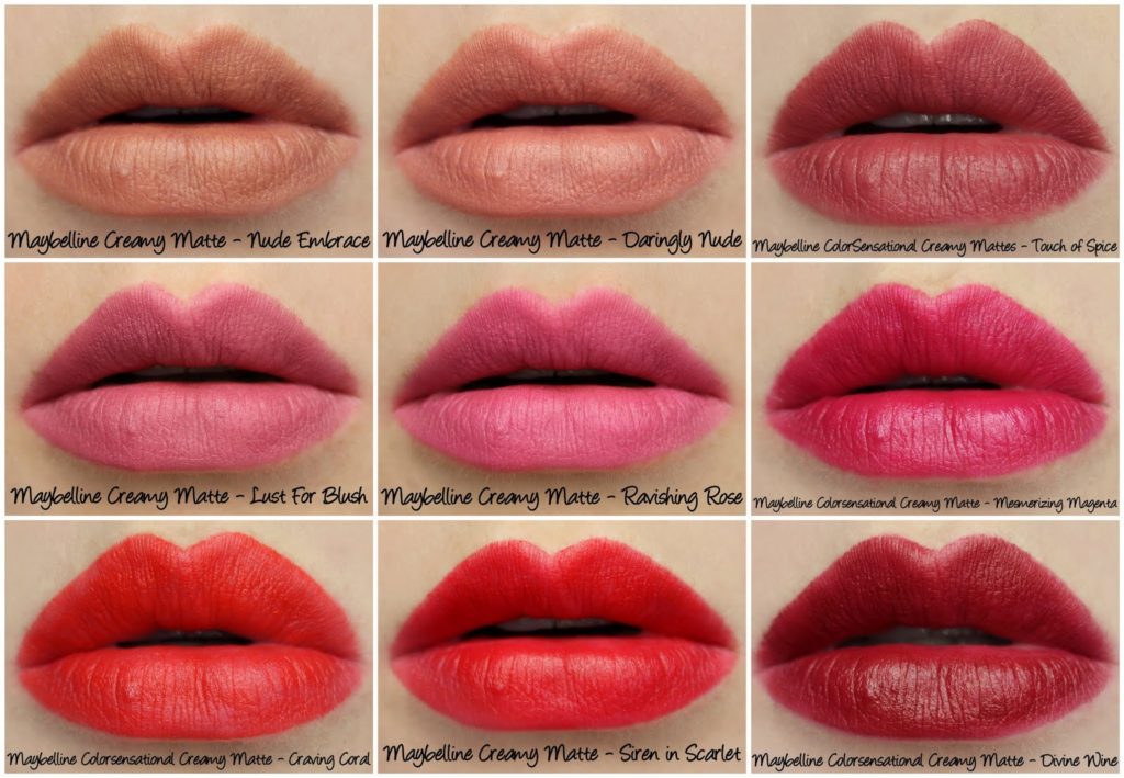 Maybelline Colorsensational Creamy Matte lipstick swatches