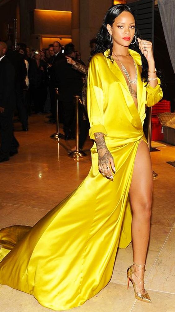 rihana yellow dress