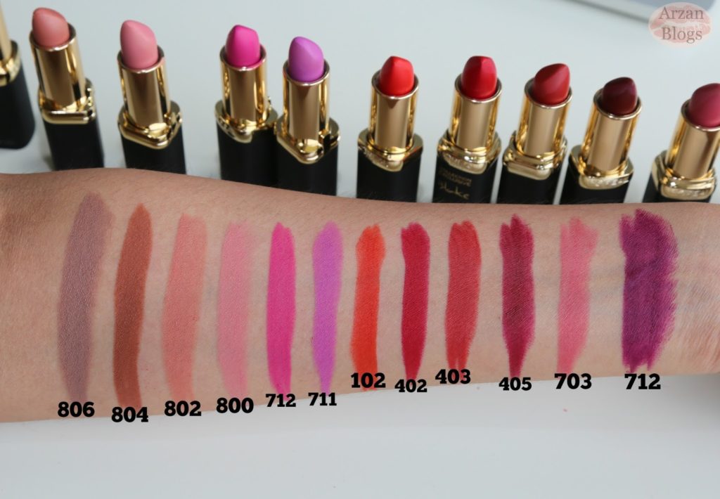Loreal color riche matte lipstick Hand swatches