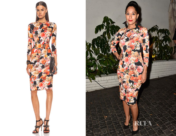 Tracee Ellis Ross Givenchy Long Sleeve Floral Print Viscose Blend Dress