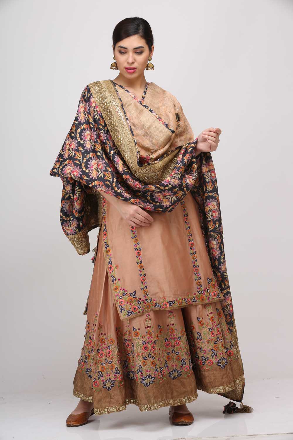 Banarasi Dupatta with Silk Chanderi Kurta & Sharara