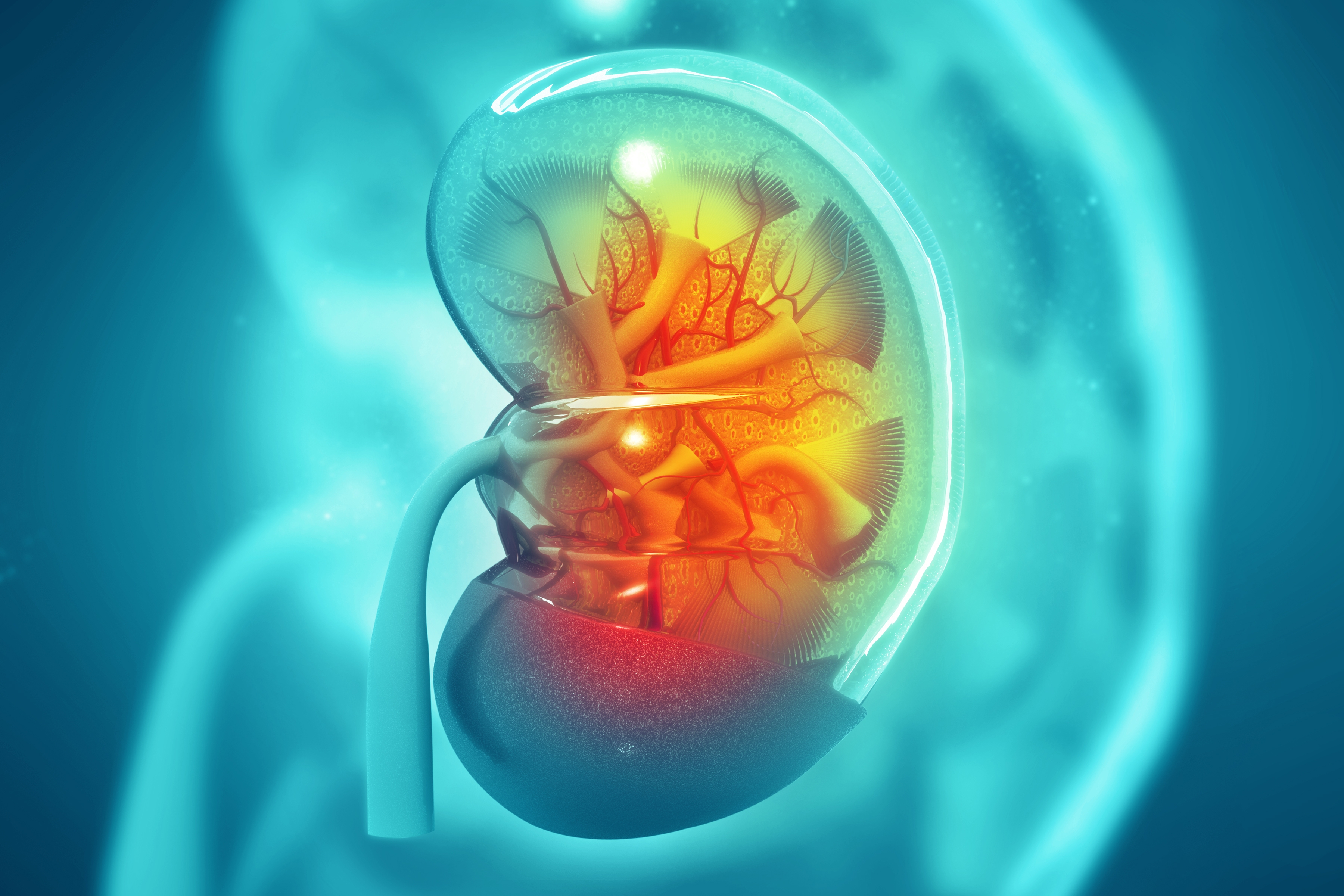 Human kidney cross section on scientific background